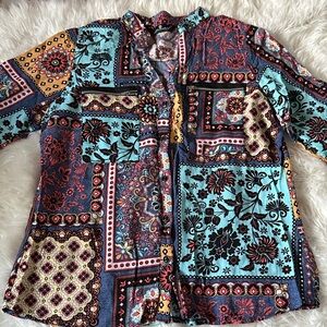 Alexander’s Colecction Colorful Patchwork Button-Up Shirt